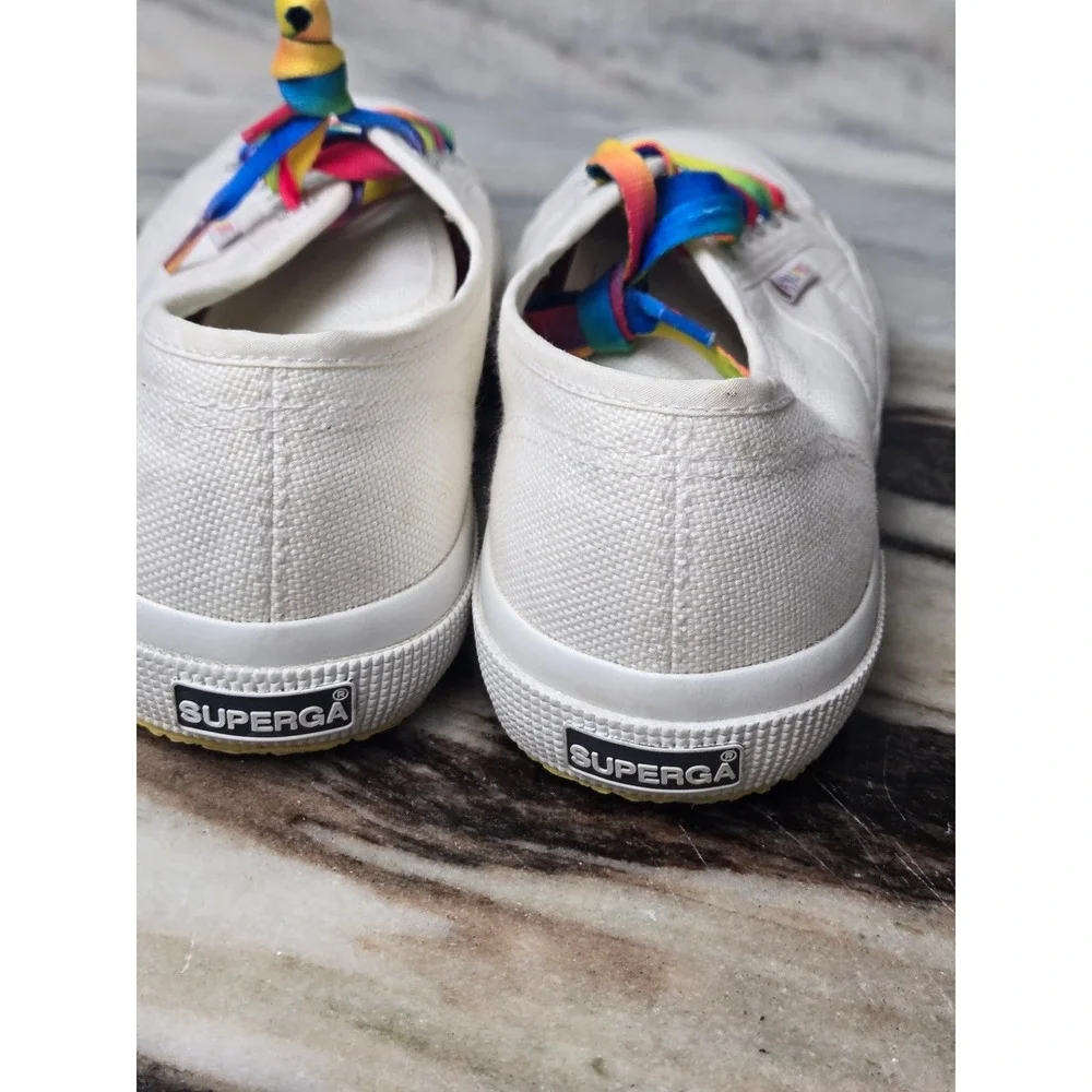 Superga 2750 Cotu White Rainbow Lace Striped Sole Sneakers‎  Womens 8